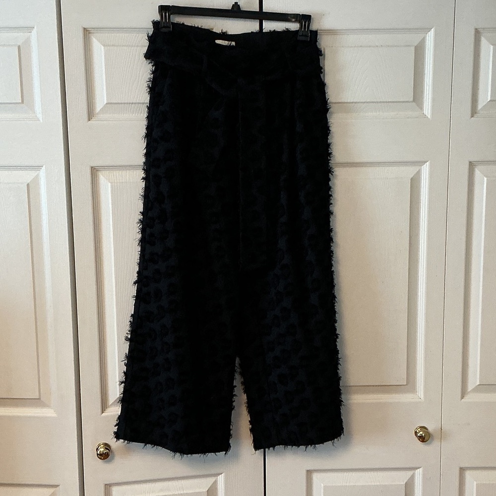 H&M Black High-Waist Wide-Leg Textured Pants with Tie